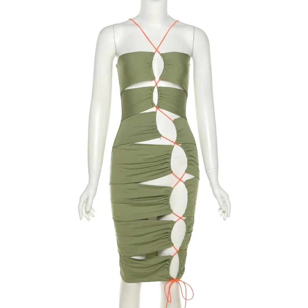 💋DRAWSTRING ROPE HOLLOW-OUT DRESS!!! - Picture 3 of 15